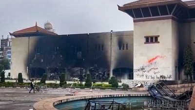 A view of the Nepal's charred parliament following anti-government protests and clashes, in Kathmandu, Wednesday, Sept. 10, 2025. (PTI)