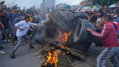 Protesters burn tires violating the curfew orders in Kathmandu, Nepal, Tuesday, Sept. 9, 2025. (AP)