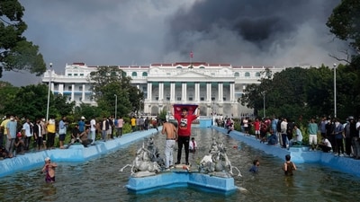 Protesters throng Singha Durbar, the seat of Nepal's government's various ministries and offices during a protest against social media ban and corruption in Kathmandu, Nepal, Tuesday, Sept. 9, 2025. (AP)