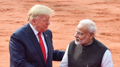 US President Donald Trump with Prime Minister Narendra Modi at Rashtrapati Bhavan, in New Delhi. (PTI File) US President Donald Trump with Prime Minister Narendra Modi at Rashtrapati Bhavan, in New Delhi. (PTI File)