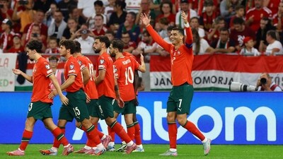Cristiano Ronaldo celebrates after scoring a goal vs Hungary. (REUTERS)