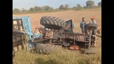 The mishap occurred near Kudal Bass village in Bhiwani on Wednesday. (HT Photo)