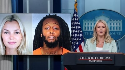 White House Press Secretary Karoline Leavitt speaks on a fatal stabbing of a Ukrainian woman Iryna Zarutska aboard a North Carolina train during a press briefing at the White House in Washington, DC, on September 9, 2025. (REUTERS)