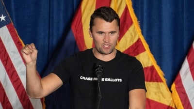 Co-founder of Turning Point USA Charlie Kirk speaks during the rally of Republican U.S. vice presidential nominee Senator JD Vance in Scottsdale, Arizona, U.S. November 2, 2024. (REUTERS)