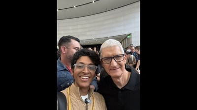 Ishan Sharma shared a selfie with Tim Cook with the caption, “Met Tim Apple today!” (X/@Ishansharma7390) Ishan Sharma shared a selfie with Tim Cook with the caption, “Met Tim Apple today!” (X/@Ishansharma7390)