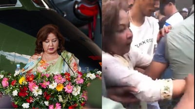 Nepal's foreign minister was assaulted, punched in the face and kicked by angry demonstrators as they entered her residence in Kathmandu. (Nepal MoFA on X/Screengrab)