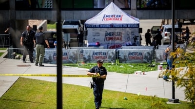 Police secure the scene after Charlie Kirk, CEO and co-founder of the conservative youth organisation Turning Point USA, was shot at Utah Valley University in Orem, Utah, on Wednesday. Kirk, who founded Turning Point USA, had been speaking at his "American Comeback Tour" when he was shot in the neck and killed. (AP) Police secure the scene after Charlie Kirk, CEO and co-founder of the conservative youth organisation Turning Point USA, was shot at Utah Valley University in Orem, Utah, on Wednesday. Kirk, who founded Turning Point USA, had been speaking at his "American Comeback Tour" when he was shot in the neck and killed. (AP)