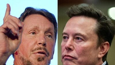 Elon Musk's (R) current worth is $384.2 billion, against Larry Ellison's $383.2 billion. (AFP) Elon Musk's (R) current worth is $384.2 billion, against Larry Ellison's $383.2 billion. (AFP)