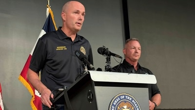 Utah Governor Spencer Cox (left) speaks with Utah Valley University Chief of Police Jeff Long (right) during a press conference at the Keller Building on the university’s campus following the fatal shooting of Charlie Kirk during Turning Point’s visit on Wednesday, September 10 2025, in Orem, Utah. (AP) Utah Governor Spencer Cox (left) speaks with Utah Valley University Chief of Police Jeff Long (right) during a press conference at the Keller Building on the university’s campus following the fatal shooting of Charlie Kirk during Turning Point’s visit on Wednesday, September 10 2025, in Orem, Utah. (AP)