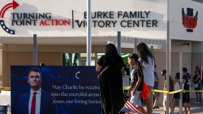 People in Arizona mourn Turning Point USA founder Charlie Kirk outside the organisation’s headquarters on September 10 in Phoenix, Arizona. Trump on Wednesday paid tribute to Kirk, who began as an informal adviser during Trump’s 2016 campaign and later became a confidant. “He was a very, very good friend of mine and a tremendous person,” Trump told the New York Post. (Getty Images via AFP) People in Arizona mourn Turning Point USA founder Charlie Kirk outside the organisation’s headquarters on September 10 in Phoenix, Arizona. Trump on Wednesday paid tribute to Kirk, who began as an informal adviser during Trump’s 2016 campaign and later became a confidant. “He was a very, very good friend of mine and a tremendous person,” Trump told the New York Post. (Getty Images via AFP)
