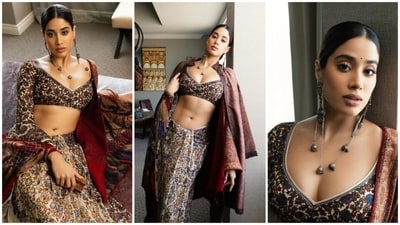 Sharing the pictures on Instagram, Rhea Kapoor wrote in her caption: "Janhvi wears a resham saree by Abu Jani Sandeep Khosla, inspired by the colours and motifs of jamavar, paired with an antique jamavar shawl from the stylist’s own collection, adorned with hand-made silk resham tassels. Completing the ensemble, a vintage men’s jamavar jacket from the 1980s, upcycled and embroidered by Abu Jani Sandeep Khosla. Together, these pieces highlight the enduring legacy of Kashmiri textile traditions. Silver earring inspired by the Kashmiri dejhur, reimagining the traditional bridal ornament as a contemporary homage to heritage..." 