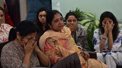 Mumbai, India - Aug. 26, 2025: Resident of Wellengdon Heights,Tardeo, break down in tears after a court order led to a BMC evacuation notice, in Mumbai, India, on Tuesday, August 26, 2025. (Photo by Anshuman Poyrekar/Hindustan Times) (Anshuman Poyrekar/HT Photo) Mumbai, India - Aug. 26, 2025: Resident of Wellengdon Heights,Tardeo, break down in tears after a court order led to a BMC evacuation notice, in Mumbai, India, on Tuesday, August 26, 2025. (Photo by Anshuman Poyrekar/Hindustan Times) (Anshuman Poyrekar/HT Photo)