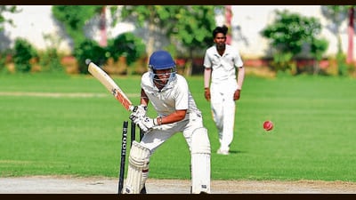 Players in action during cricket semi-finals at Day three of the 69th district-level school games in Ludhiana on Thursday. (Manish/HT) Players in action during cricket semi-finals at Day three of the 69th district-level school games in Ludhiana on Thursday. (Manish/HT)