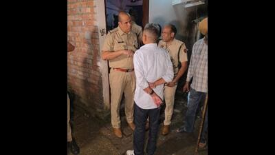 Police teams at the crime spot in Karnal on Wednesday night . (HT Photo)