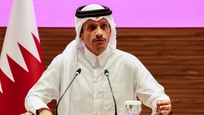 Qatar's Prime Minister and foreign minister Mohammed bin Abdulrahman al-Thani addresses a press conference following Israeli strikes in Doha on September 9, 2025. (AFP) Qatar's Prime Minister and foreign minister Mohammed bin Abdulrahman al-Thani addresses a press conference following Israeli strikes in Doha on September 9, 2025. (AFP)