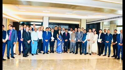 The 34-member Mauritius delegation in Varanasi. (HT)