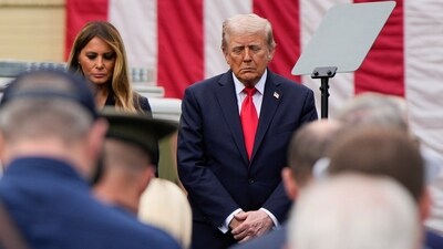 Kirk was a "giant of his generation," and a "champion of liberty," Trump said at the beginning of his remarks during a 9/11 ceremony at the Pentagon. (AP) Kirk was a "giant of his generation," and a "champion of liberty," Trump said at the beginning of his remarks during a 9/11 ceremony at the Pentagon. (AP)
