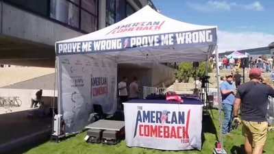 Charlie Kirk was sitting in a tent at the Utah Valley University event when he was shot. (REUTERS)