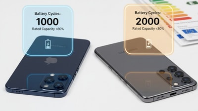 Some big-name phones promise more battery cycles than others. Buyers may want to look past daily endurance when choosing. (AI-generated)