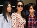 Karisma Kapoor with daughter Samaira and son Kiaan Raj. Karisma Kapoor with daughter Samaira and son Kiaan Raj.