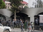Armed Police Force (APF) personnel outside the Parliament building as security heightens in the wake of the anti-government protests, in Kathmandu, Nepal, Friday. Armed Police Force (APF) personnel outside the Parliament building as security heightens in the wake of the anti-government protests, in Kathmandu, Nepal, Friday.