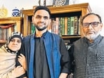Umar Khalid with his parents in December 2024, when he was last released on interim bail. (HT PHOTO) Umar Khalid with his parents in December 2024, when he was last released on interim bail. (HT PHOTO)