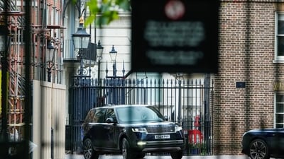 Britain's Prince Harry, inside a vehicle, arrives at Clarence House, an official residence of Britain's King Charles, in London, Britain, September 10, 2025. REUTERS/Carlos Jasso (REUTERS)