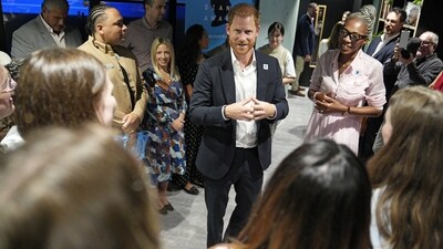 Prince Harry, the Duke of Sussex during a visit to take part in a panel discussion on how social action positively impacts mental health with four young people who are involved with The Diana Award, in Salisbury Square, central London. Picture date: Thursday September 11, 2025.    Aaron Chown/Pool via REUTERS (via REUTERS)