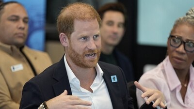 Prince Harry, the Duke of Sussex takes part in a panel discussion on how social action positively impacts mental health with four young people who are involved with The Diana Award, in Salisbury Square, central London. Picture date: Thursday September 11, 2025.    Aaron Chown/Pool via REUTERS (via REUTERS)
