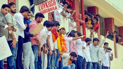 DUSU Polls 2025: NSUI has named Rahul Jhansla for vice president, Kabir for secretary and Lav Kush Badhana for joint secretary. (Photo by Raj K Raj / Hindustan Times) DUSU Polls 2025: NSUI has named Rahul Jhansla for vice president, Kabir for secretary and Lav Kush Badhana for joint secretary. (Photo by Raj K Raj / Hindustan Times)