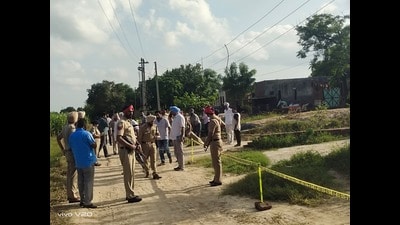 Investigators outside the house of the accused in Bathinda on Friday. (HT) Investigators outside the house of the accused in Bathinda on Friday. (HT)