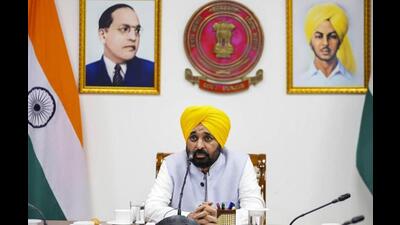 Punjab chief minister Bhagwant Mann virtually chairing a high-level meeting with the state’s deputy commissioners, chief secretary and other senior officials from various departments in Chandigarh on Friday to review the flood situation in the state. (PTI Photo) Punjab chief minister Bhagwant Mann virtually chairing a high-level meeting with the state’s deputy commissioners, chief secretary and other senior officials from various departments in Chandigarh on Friday to review the flood situation in the state. (PTI Photo)