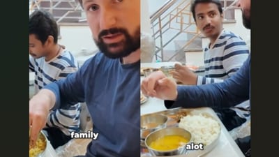 A US vlogger shared his surprise lunch invite at an Indian home, where he enjoyed homemade food. (Instagram/jaystreazy) A US vlogger shared his surprise lunch invite at an Indian home, where he enjoyed homemade food. (Instagram/jaystreazy)
