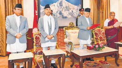 Sushila Karki is administered the oath of office by Nepali President Ram Chandra Paudel on Friday. (HT PHOTO) Sushila Karki is administered the oath of office by Nepali President Ram Chandra Paudel on Friday. (HT PHOTO)
