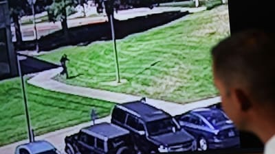 Utah Department of Public Safety Beau Mason narrated the movements of the suspect in Charlie Kirk's shooting from the video. (AFP) Utah Department of Public Safety Beau Mason narrated the movements of the suspect in Charlie Kirk's shooting from the video. (AFP)