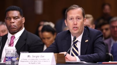 White House Presidential Personnel Office Director Sergio Gor, nominee to be ambassador to India, testify before a Senate Foreign Relations Committee (REUTERS)