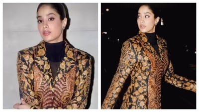 Janhvi Kapoor's latest look from her TIFF tour blends heritage craftsmanship with fine contemporary tailoring. (PC: IG/@rheakapoor) Janhvi Kapoor's latest look from her TIFF tour blends heritage craftsmanship with fine contemporary tailoring. (PC: IG/@rheakapoor)