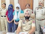 The women in police custody in Ludhiana on Saturday. (HT Photo) The women in police custody in Ludhiana on Saturday. (HT Photo)