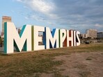 The Memphis sign at Mud Island Park stands with the Memphis skyline in the background, after U.S. President Donald Trump said the U.S. would deploy the National Guard to Memphis, Tennessee.