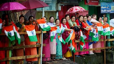 A glimpse of the gathering during Prime Minister Narendra Modi's roadshow in Imphal on Saturday. (DPR PMO) A glimpse of the gathering during Prime Minister Narendra Modi's roadshow in Imphal on Saturday. (DPR PMO)