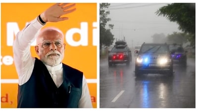 After arriving in Manipur's Churachandpur, PM Modi met those displaced by the ethnic violence. (PTI and ANI) After arriving in Manipur's Churachandpur, PM Modi met those displaced by the ethnic violence. (PTI and ANI)