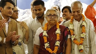 Nepal's newly appointed Prime Minister Sushila Karki (C) is congratulated by her supporters after the swearing-in-ceremony at the President House in Kathmandu on September 12, 2025. Nepal's former chief justice Sushila Karki was sworn on September 12 to lead the transition as the country's next prime minister after deadly anti-corruption protests ousted the government. (AFP) Nepal's newly appointed Prime Minister Sushila Karki (C) is congratulated by her supporters after the swearing-in-ceremony at the President House in Kathmandu on September 12, 2025. Nepal's former chief justice Sushila Karki was sworn on September 12 to lead the transition as the country's next prime minister after deadly anti-corruption protests ousted the government. (AFP)