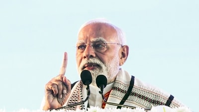 Prime Minister Narendra Modi addresses the gathering during the launch of various development projects, in Imphal on Saturday. (DPR PMO/ANI) Prime Minister Narendra Modi addresses the gathering during the launch of various development projects, in Imphal on Saturday. (DPR PMO/ANI)