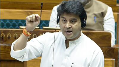 Union minister Jyotiraditya Scindia. (Sansad TV) Union minister Jyotiraditya Scindia. (Sansad TV)