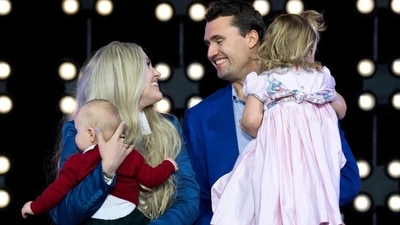 Erika Kirk dropped a hint about late husband, Charlie's, podcast, while addressing the public. (X/@JonnyRoot_) Erika Kirk dropped a hint about late husband, Charlie's, podcast, while addressing the public. (X/@JonnyRoot_)