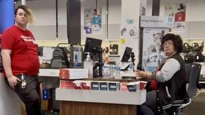 A video was shared on X along with the information that an Office Depot worker had refused to print a Charlie Kirk poster. (X/@mdeperno) A video was shared on X along with the information that an Office Depot worker had refused to print a Charlie Kirk poster. (X/@mdeperno)