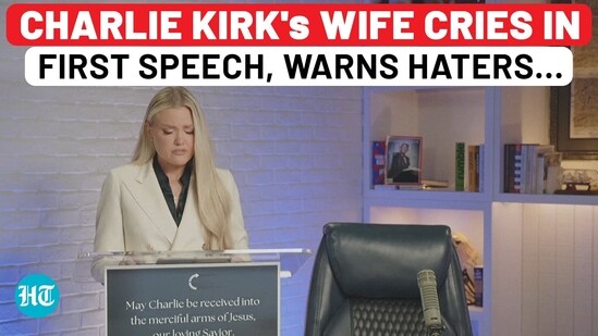 Charlie Kirk's wife cries in first speech after assassination, warns his haters