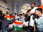 AAP supporters protesting in CP on Sunday evening. (X-AAP)