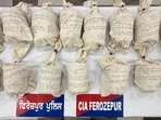 Punjab Police have thwarted a cross-border drug smuggling attempt in Ferozepur, seizing 15.7 kg of heroin and arresting the accused, Sonu Singh, a resident of Habibwala village, police said on Sunday. (HT Photo)