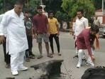Members of a right-wing group protest in Meerut against India vs Pakistan cricket match.